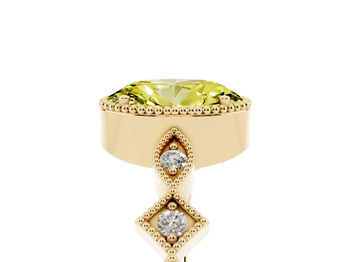 Fancy Yellow Oval Cut Milgrain Marquise Diamond Twist Band Ring Yellow gold