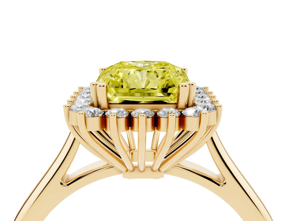Fancy Yellow Radiant Cut Cut Diamond Halo Ring with Solitaire Band and Prong Setting Yellow gold