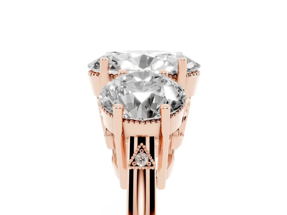 Three-Stone Oval Cut Diamond Engagement Ring with Prong Setting on a Classic Band Rose gold