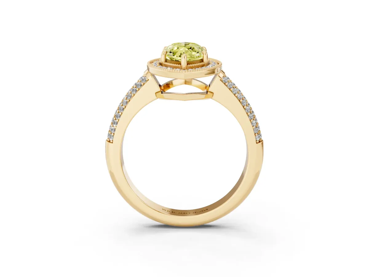Fancy Yellow Marquise Cut Cut Halo Diamond Pave Band with Four-Prong Setting Yellow gold