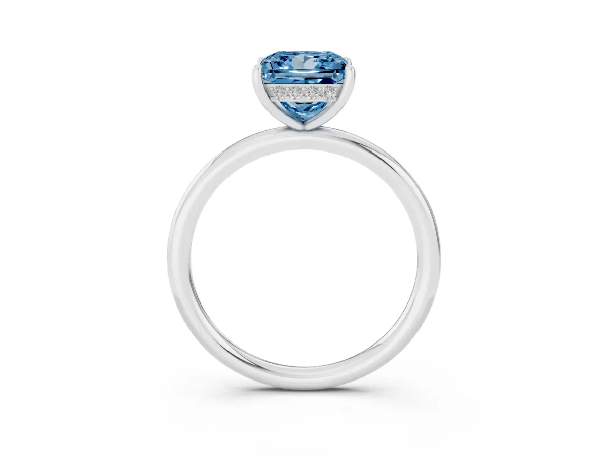 Fancy Blue Princess Cut Solitaire Diamond Ring with a Classic Band and Four-Prong Setting Silver