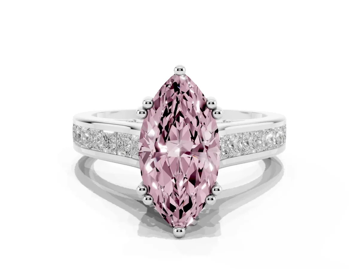 Fancy Pink Marquise Cut Cut Channel Set Solitaire Engagement Ring with Prong Setting Silver