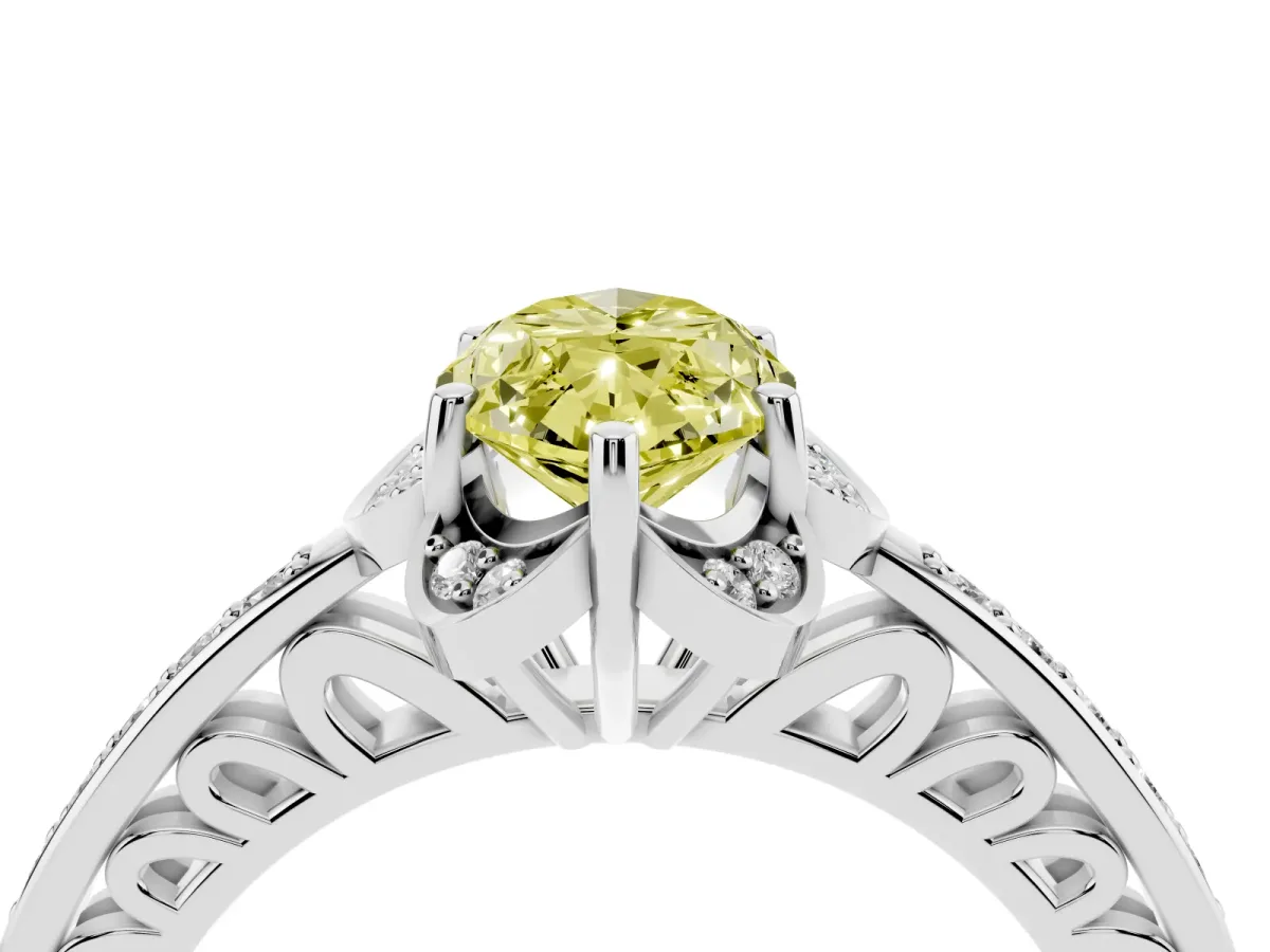 Fancy Yellow Marquise Cut Cut Halo Diamond Ring with Channel Set Band and Four-Prong Setting Platinum