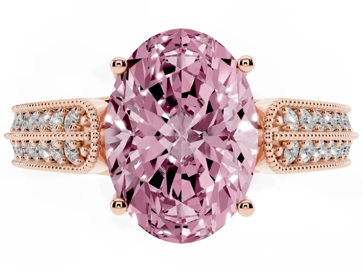 Fancy Pink Oval Cut Cut Pave Split Shank Engagement Ring with Four-Prong Setting Rose gold