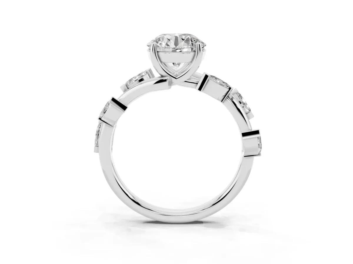 Round Cut Solitaire Twisted Band Marquise Accent Prong Setting Ring Silver