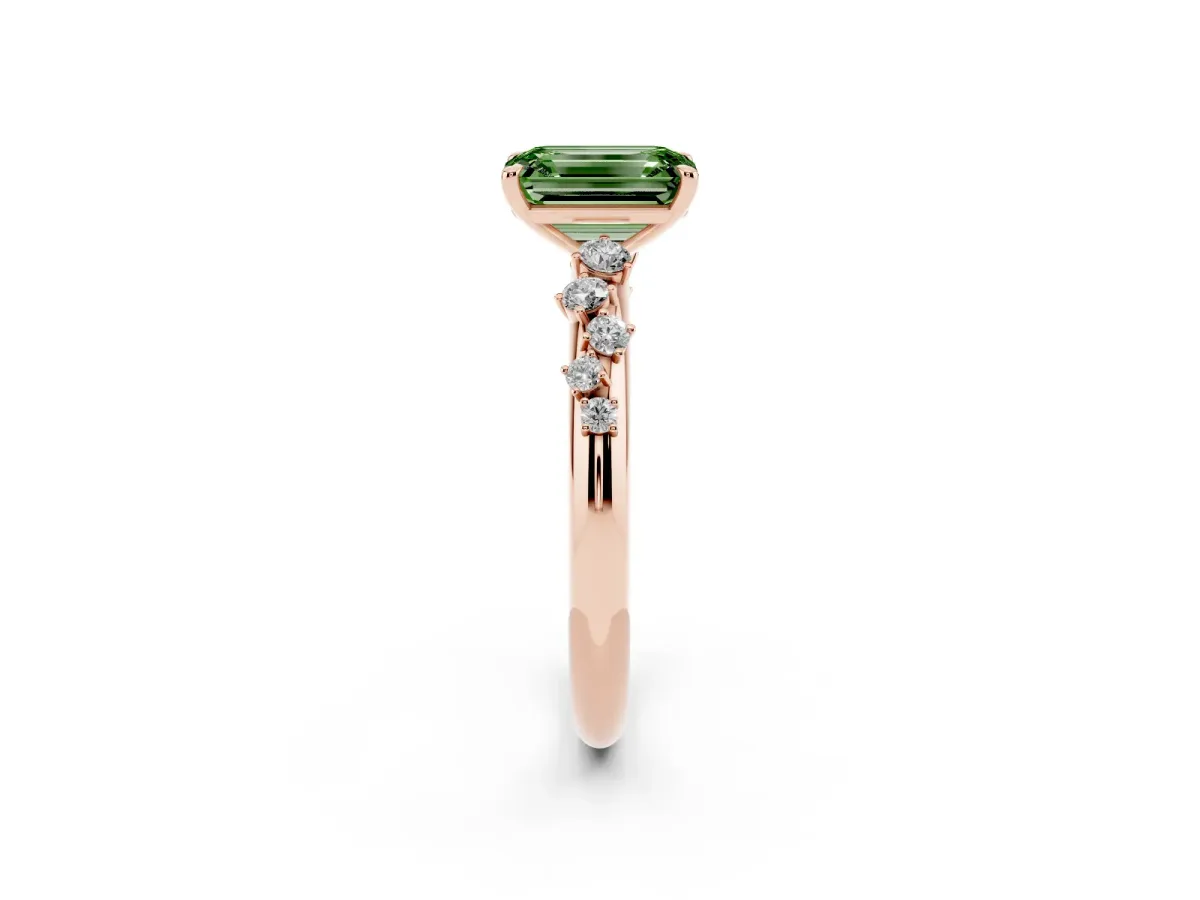 Fancy Green Emerald Cut Diamond Cluster Prong-Set Solitaire Ring Rose gold