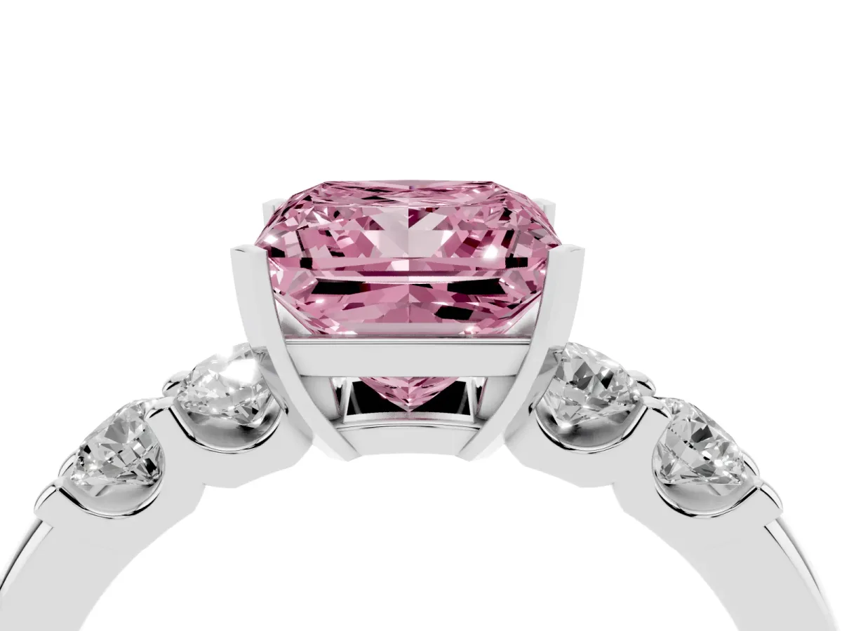 Fancy Pink Princess Cut Brilliant Cut Diamond Five-Stone Prong Set Engagement Ring with Channel Band White gold