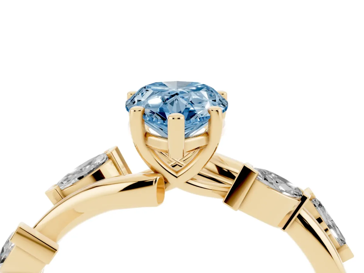 Fancy Blue Pear Cut Solitaire Twisted Band Marquise Accent Prong Setting Ring Yellow gold