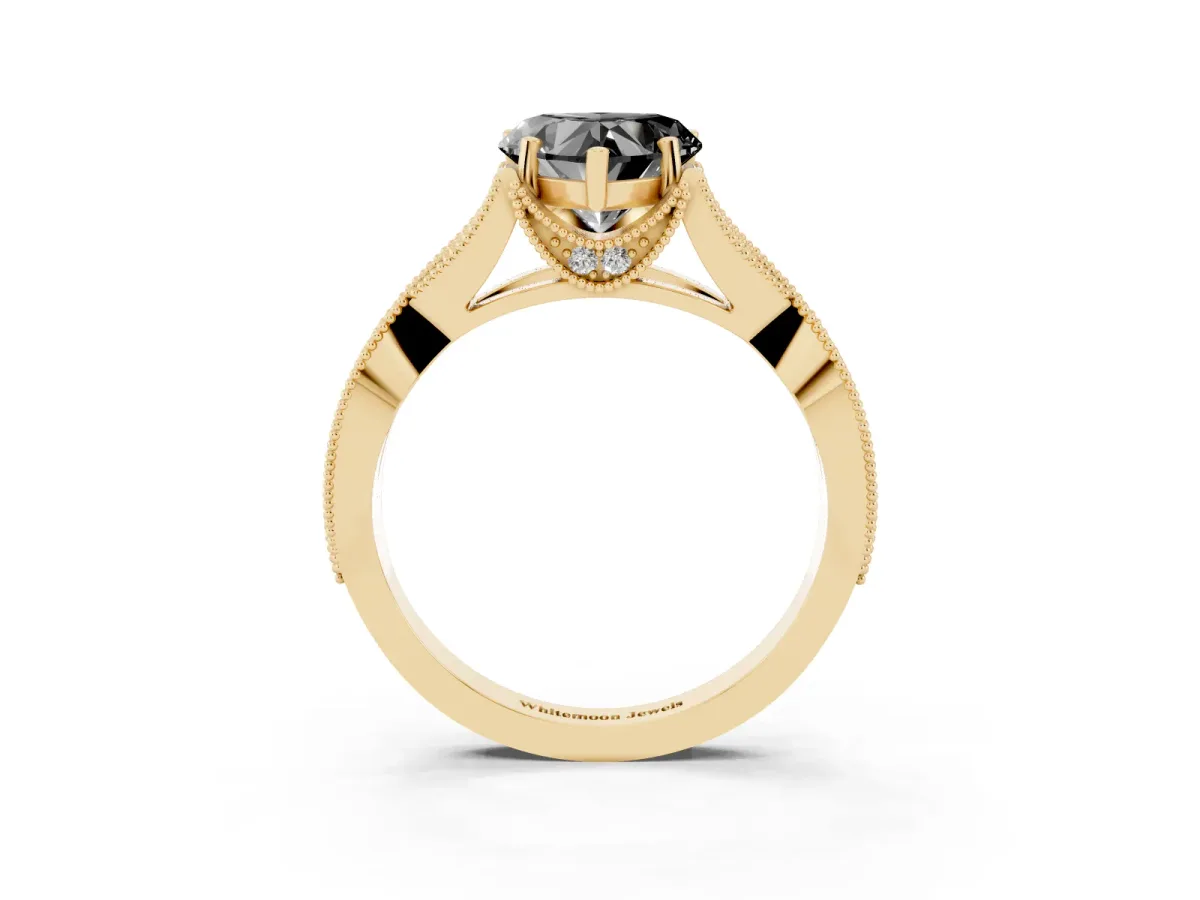 Fancy Black Heart Cut Cut Diamond Twisted Band with Milgrain Pave Setting and Four-Prong Setting Yellow gold