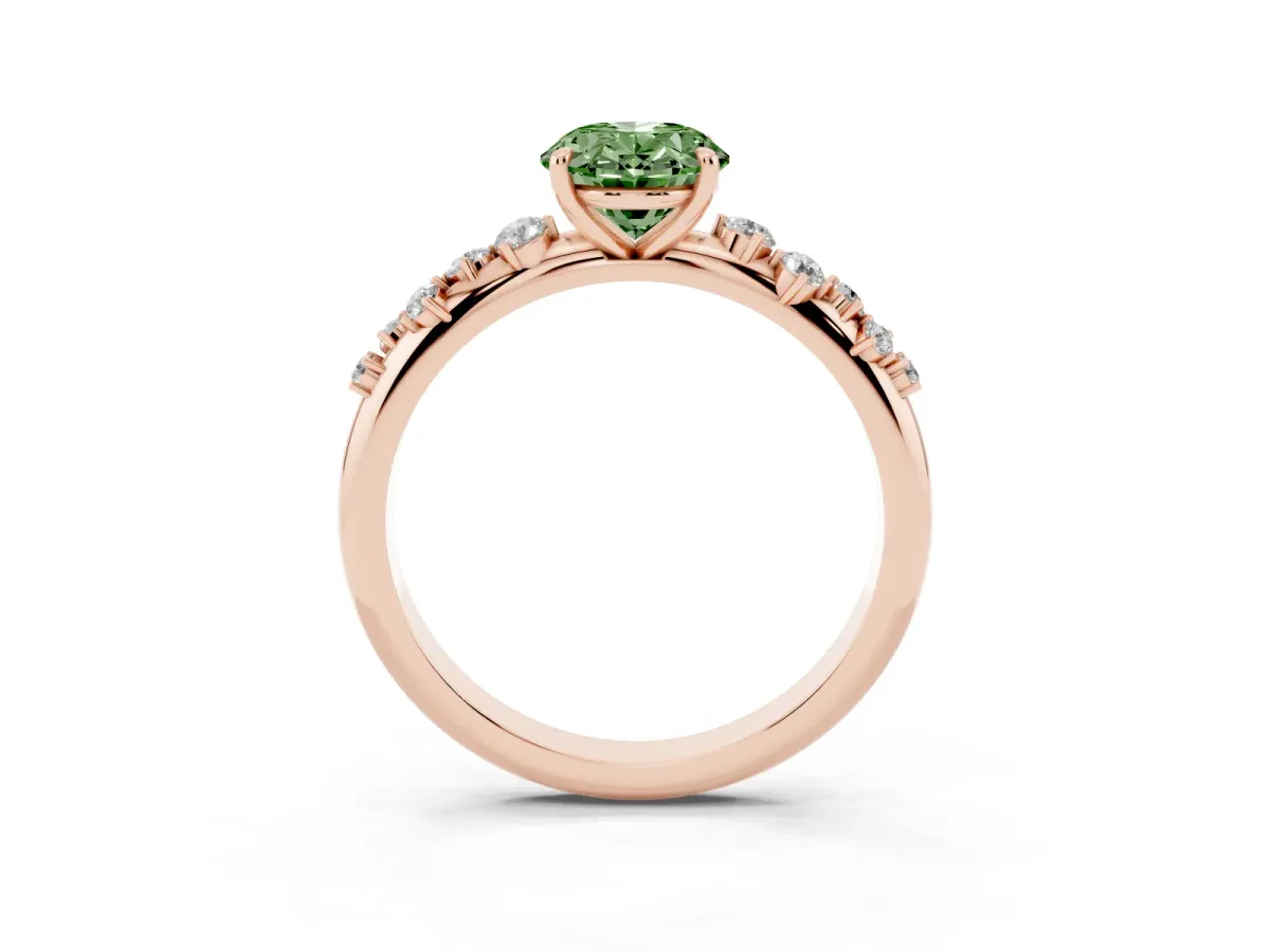 Fancy Green Oval Cut Diamond Cluster Prong-Set Solitaire Ring Rose gold
