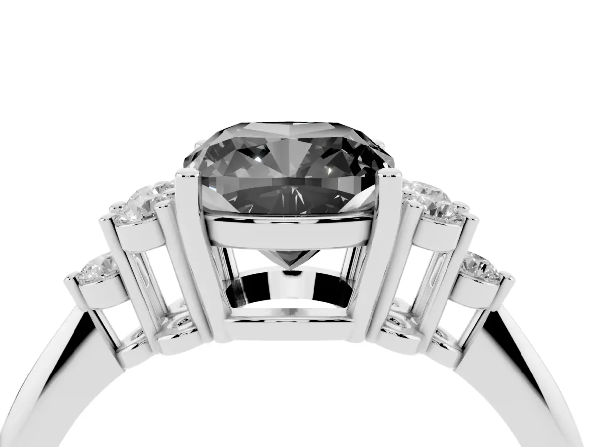 Fancy Black Cushion Cut Cut Diamond Cluster Ring with Solitaire Band and Four-Prong Setting Silver