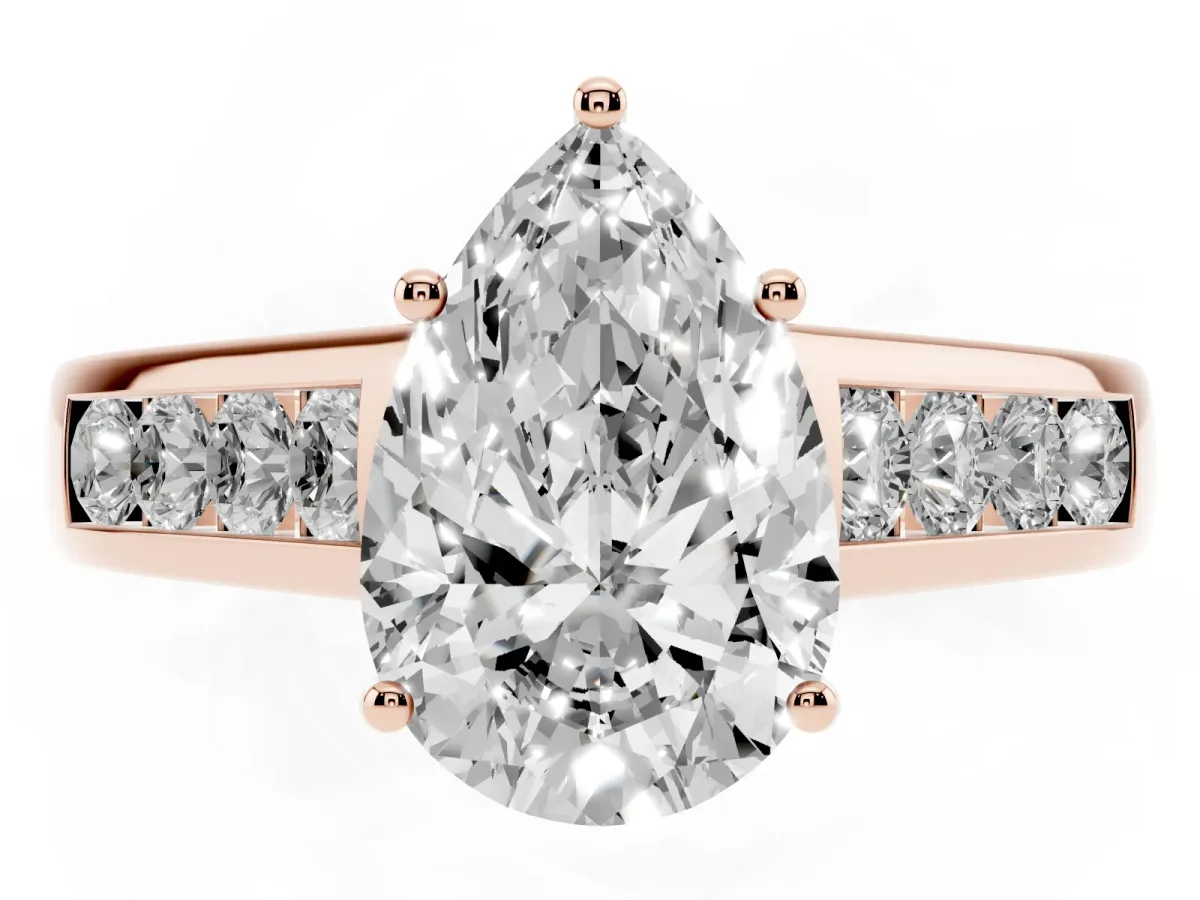 Pear Cut Solitaire Channel-Set Diamond Engagement Ring with Four-Prong Setting Rose gold