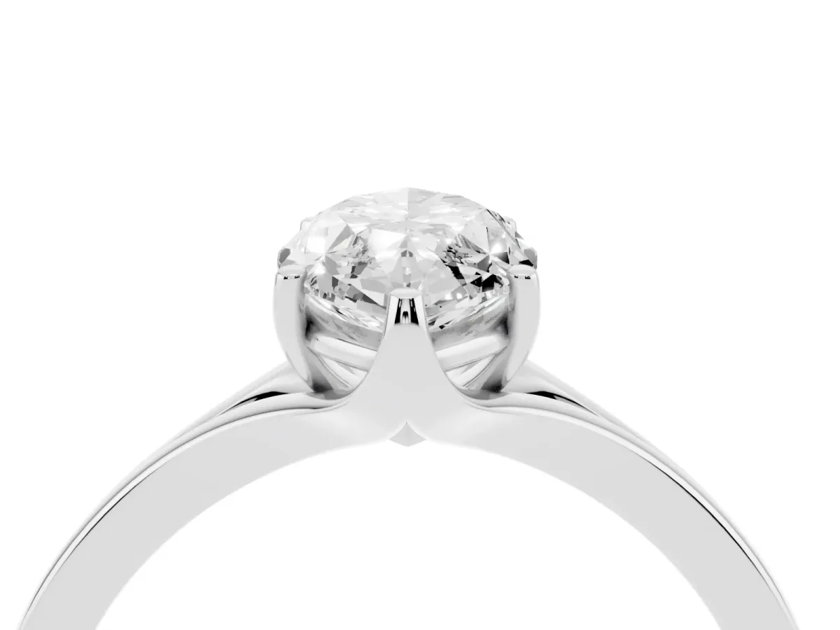 Marquise Cut Solitaire Diamond Ring with Six-Prong Setting and Tapered Band Platinum
