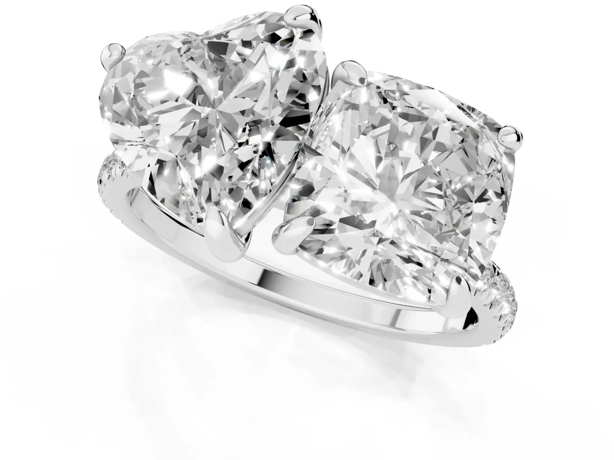 Cushion and Heart Toi Moi Ring with Prong Setting and Pave Band Platinum