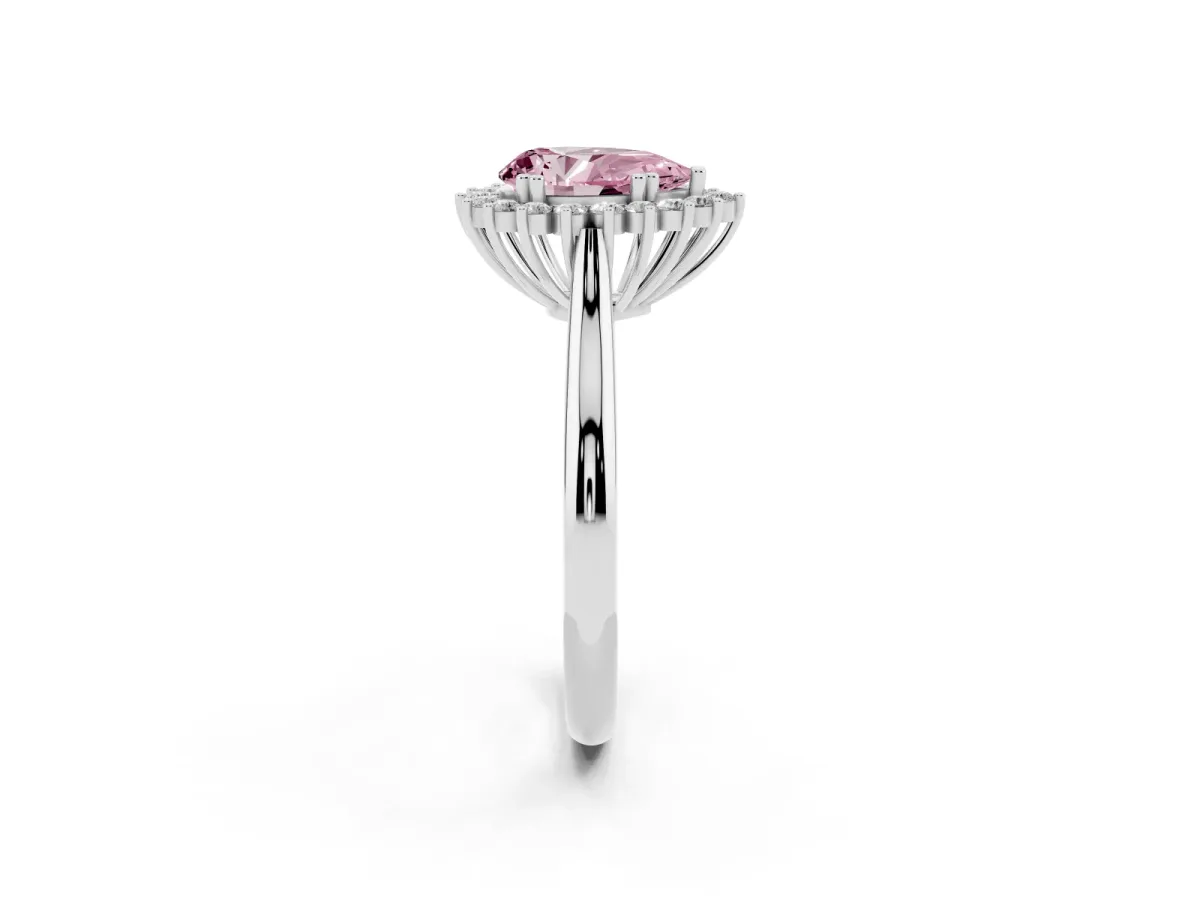 Fancy Pink Pear Cut Cut Diamond Halo Ring with Solitaire Band and Prong Setting Silver