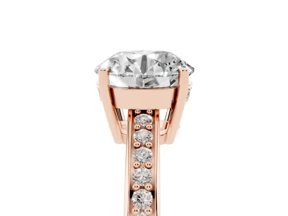 Round Cut Solitaire Pavé Band Prong Setting Ring Rose gold