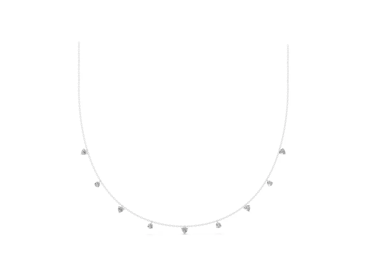 Heart and Round Diamond Station Necklace Silver