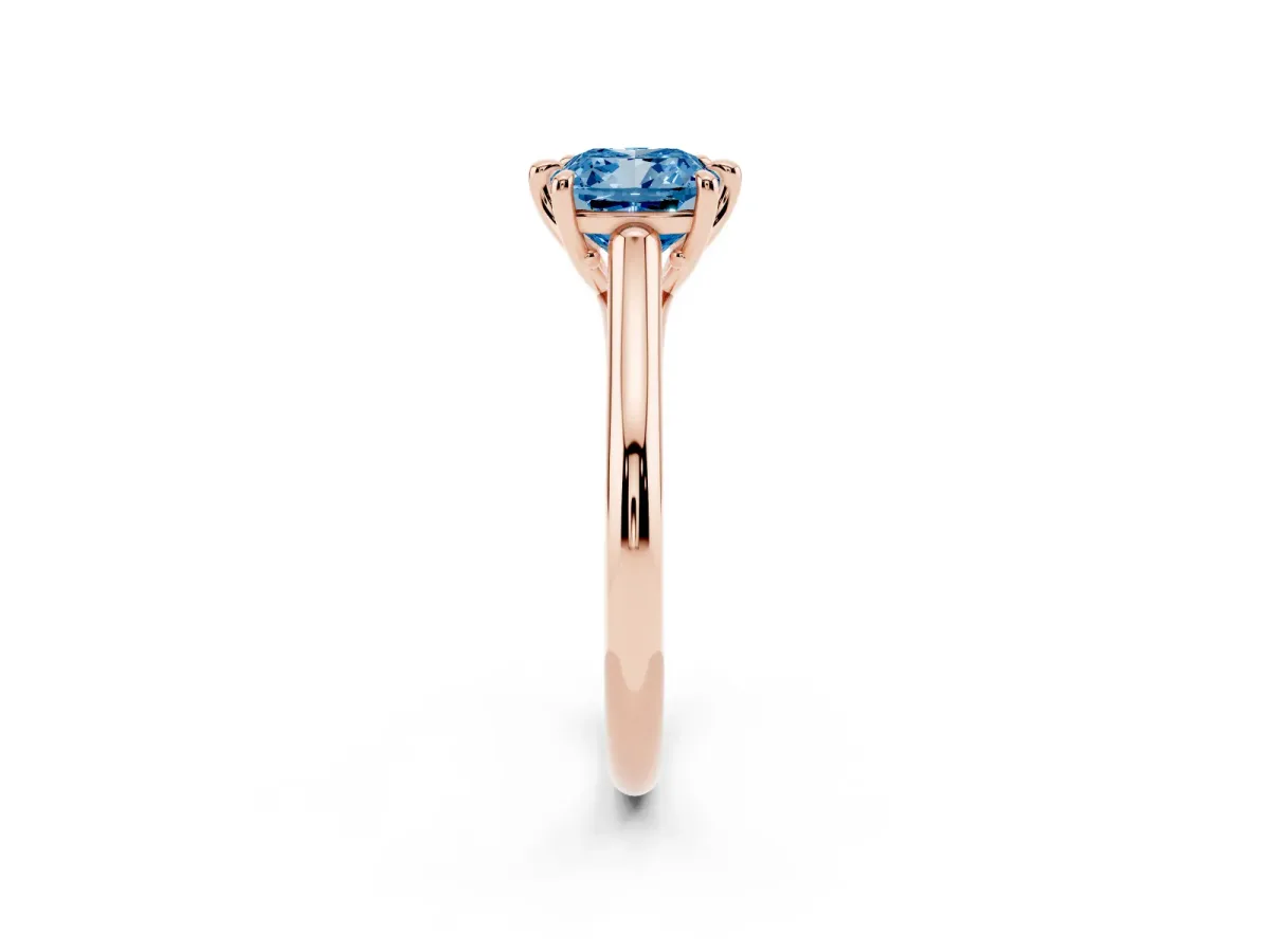 Fancy Blue Cushion Cut Solitaire Engagement Ring with Six-Prong Setting and Classic Band Rose gold