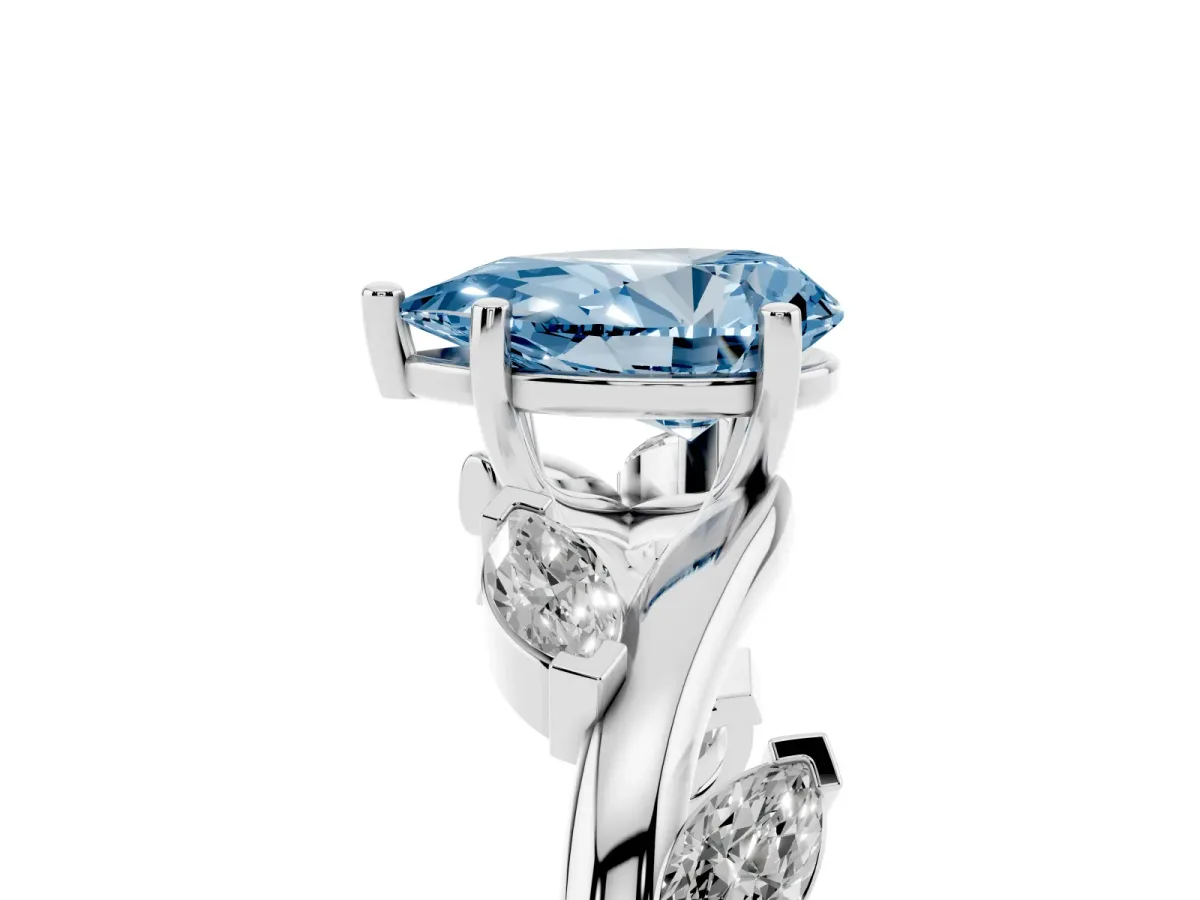 Fancy Blue Pear Cut Solitaire Twisted Band Marquise Accent Prong Setting Ring White gold