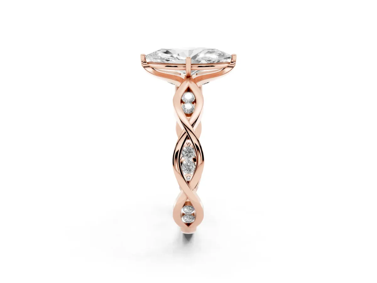 Marquise Cut Solitaire Twist Band with Leaf Prong Setting Rose gold