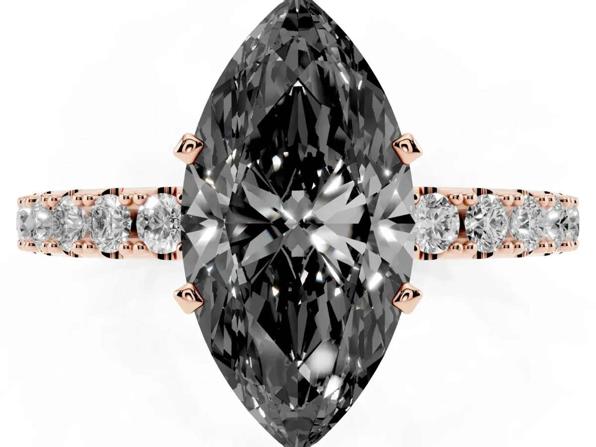 Fancy Black Marquise Cut Diamond Solitaire Pavé Band with Four-Prong Setting Rose gold