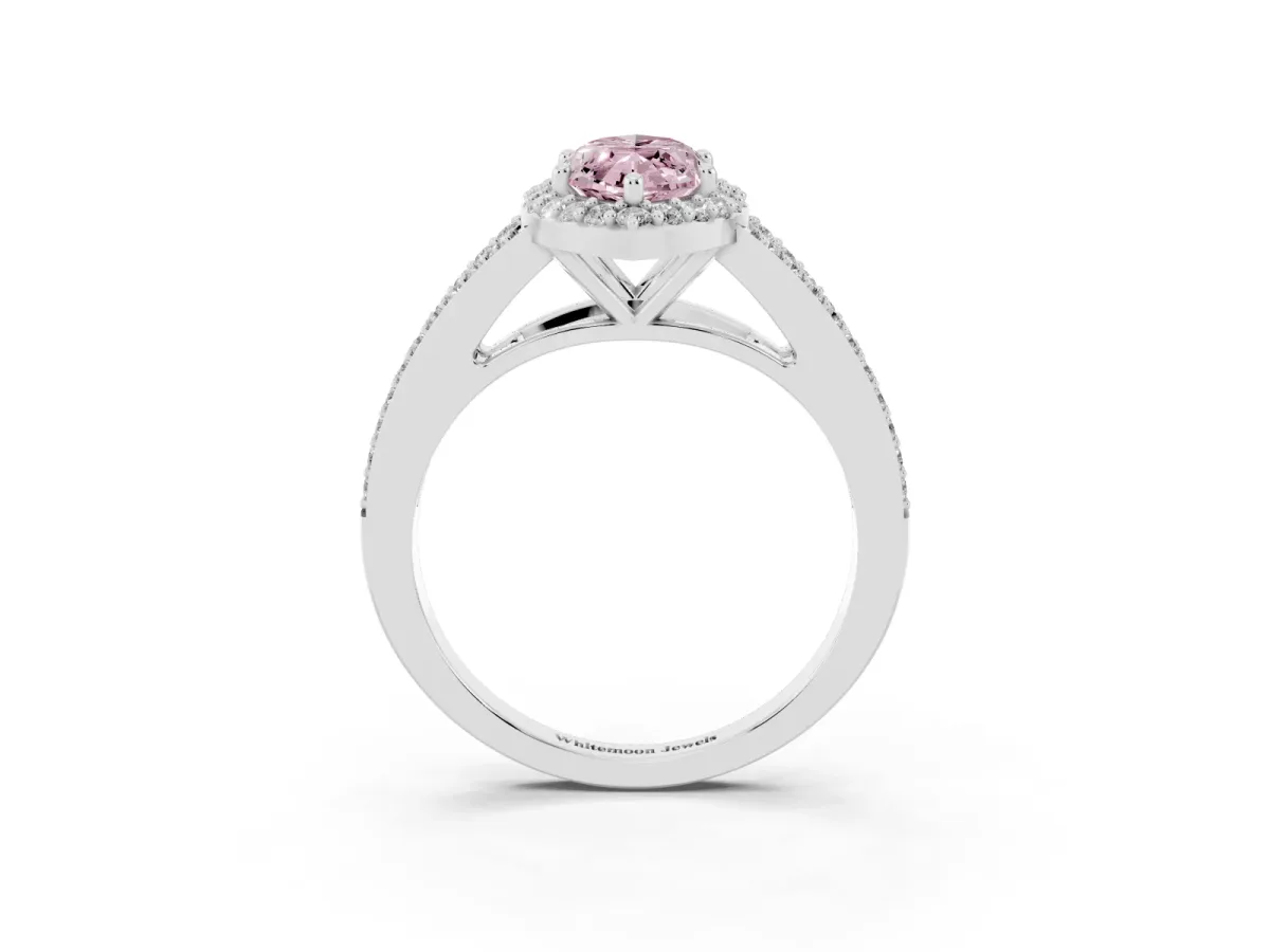 Fancy Pink Marquise Cut Halo Split Shank Diamond Ring with Prong Setting Platinum