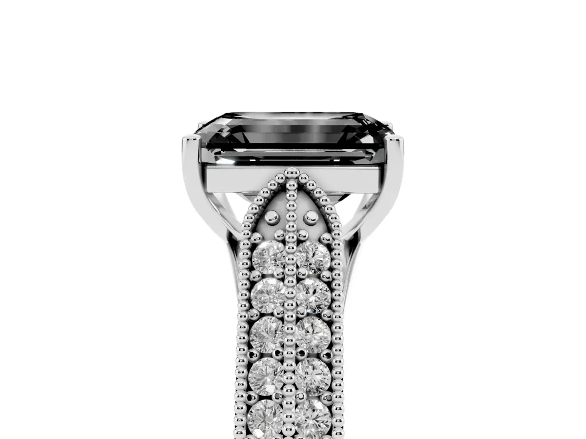 Fancy Black Emerald Cut Cut Pave Split Shank Engagement Ring with Four-Prong Setting Platinum
