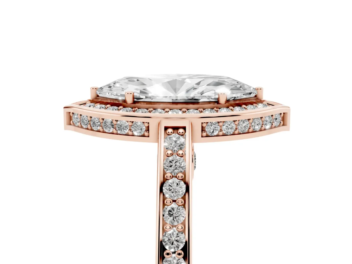 Marquise Cut Cut Halo Pave Split Shank Prong Setting Ring Rose gold
