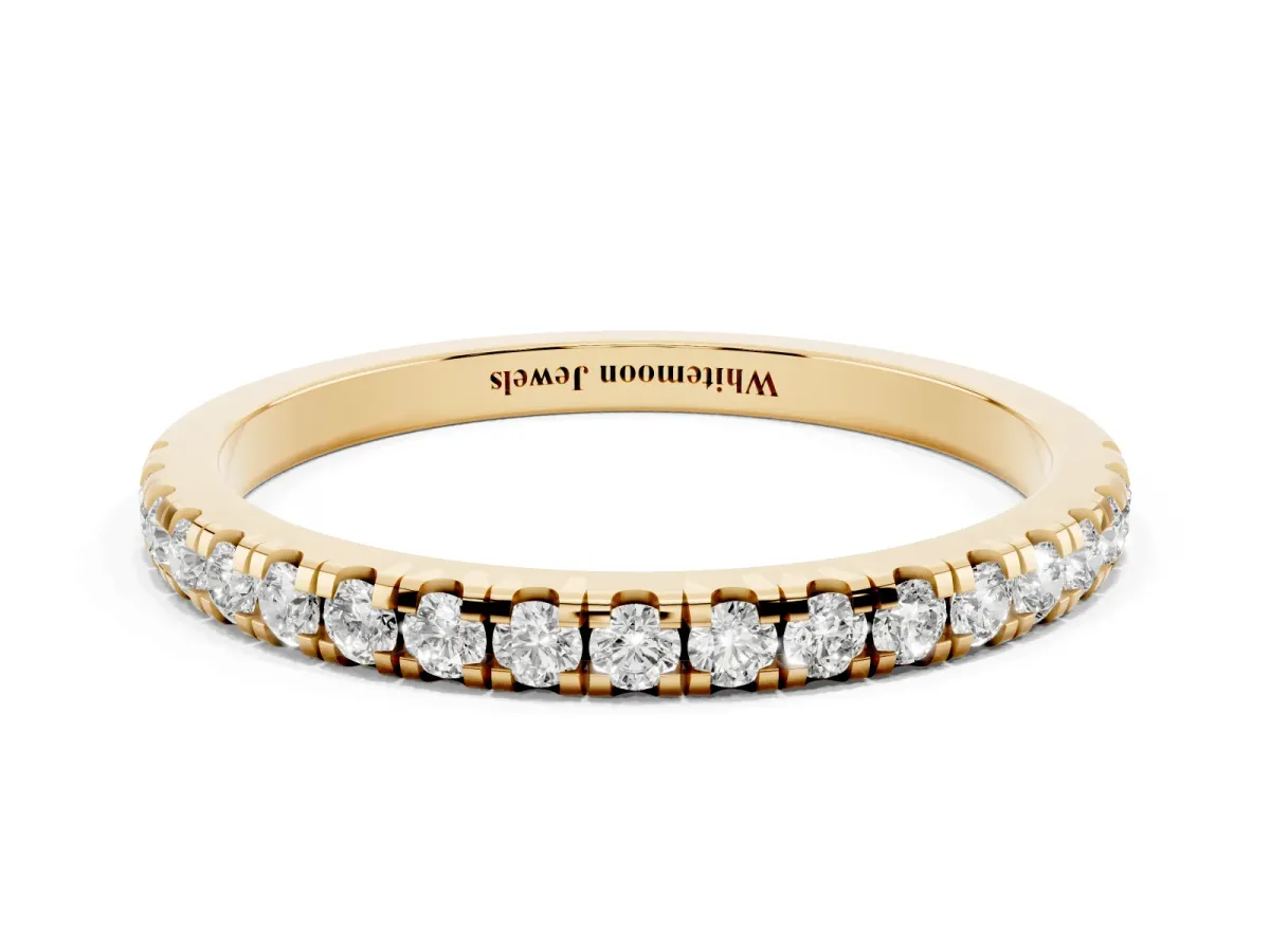 Pavé Round Diamond Half Eternity Band with Shared Prong Setting Yellow gold