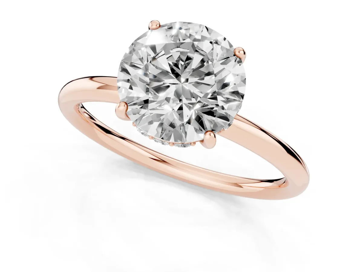 Round Cut Solitaire Diamond Ring with a Classic Band and Four-Prong Setting Rose gold