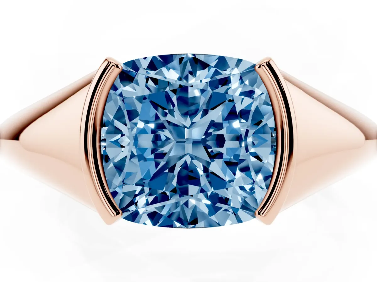 Fancy Blue Cushion Cut Solitaire Tension Set Diamond Ring Rose gold