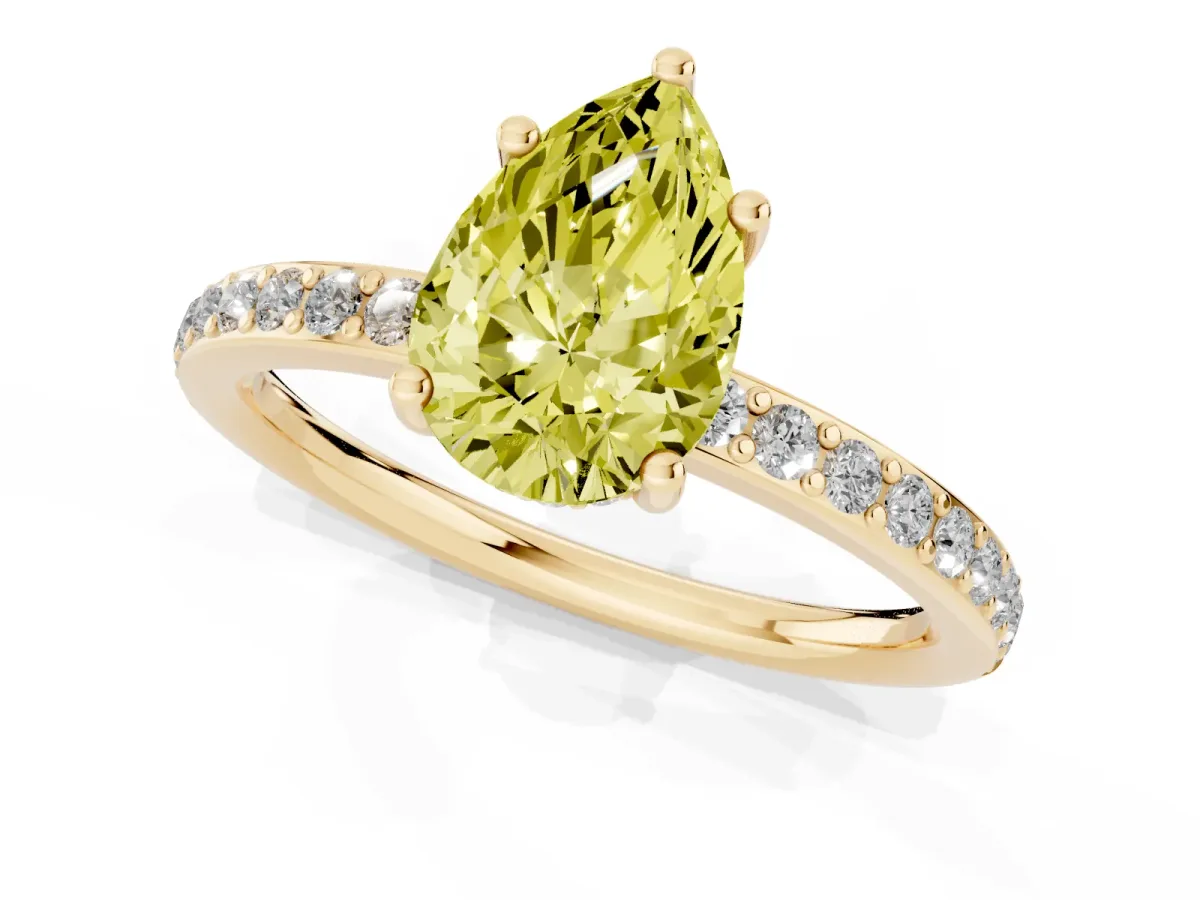 Fancy Yellow Pear Cut Cut Diamond Pavé Band Ring with Four-Prong Setting Yellow gold