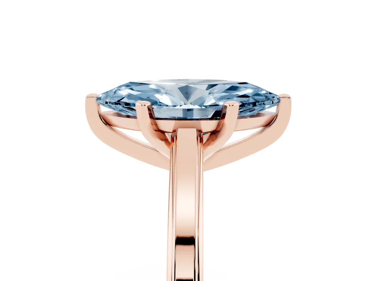 Fancy Blue Marquise Cut Solitaire Diamond Ring with Four-Prong Setting and Classic Band Rose gold