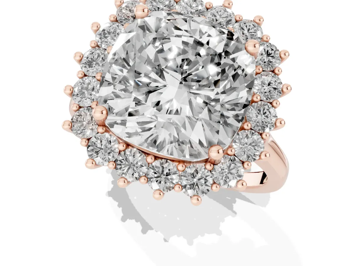 Cushion Diamond Halo Engagement Ring with Round Diamond Accents Rose gold