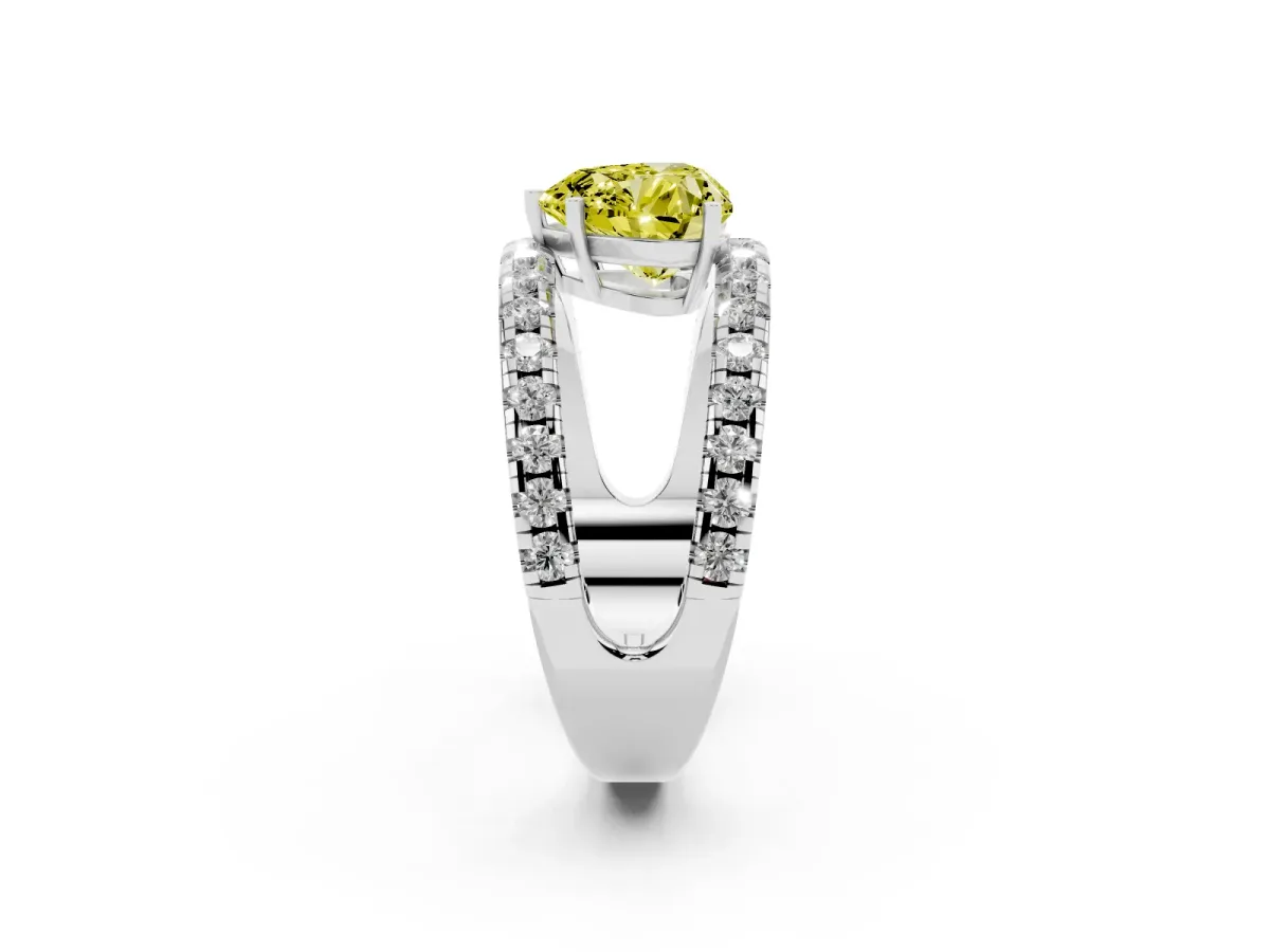 Fancy Yellow Heart Cut Solitaire Split Shank Pave Diamond Ring Platinum