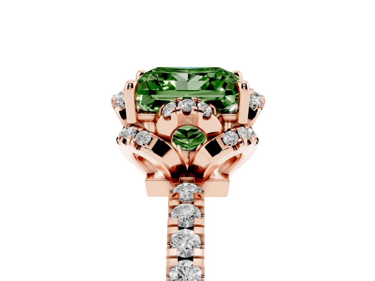 Fancy Green Princess Cut Diamond Halo Pave Band with Four-Prong Setting Rose gold