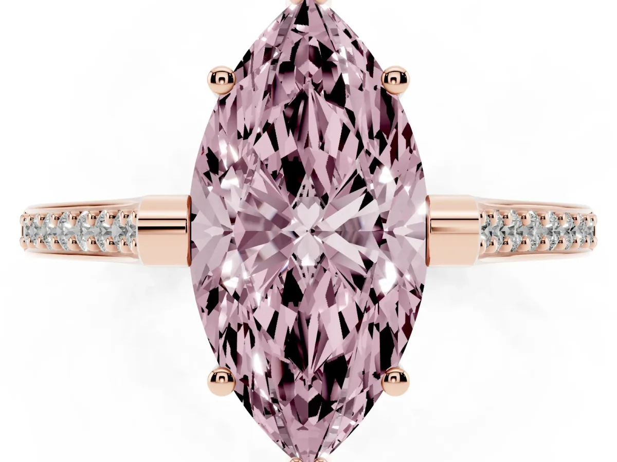 Fancy Pink Marquise Cut Solitaire Diamond Ring with Channel Set Band and Bezel Prong Setting Rose gold