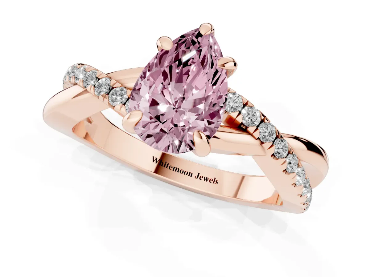 Fancy Pink Pear Cut Cut Diamond Twist Band Solitaire with Prong Setting Rose gold