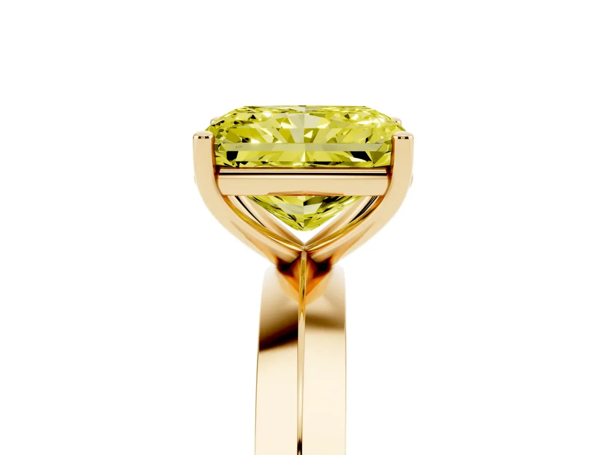 Fancy Yellow Radiant Cut Cut Solitaire Engagement Ring with Flat Band and Four-Prong Setting Yellow gold