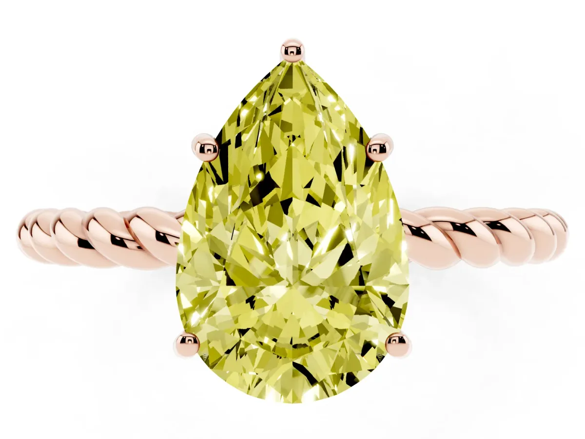 Fancy Yellow Pear Cut Solitaire Twist Band Ring with Four-Prong Setting Rose gold