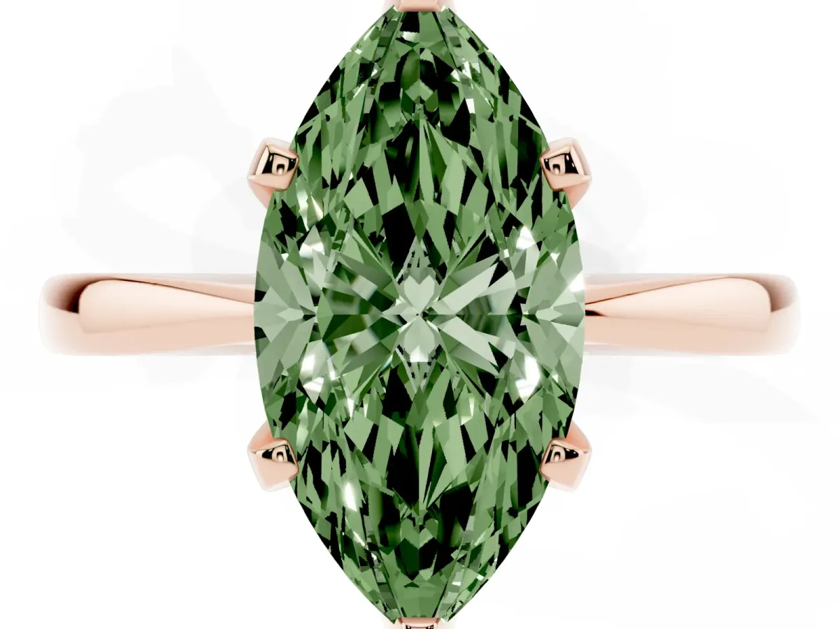 Fancy Green Marquise Cut Solitaire Engagement Ring with Six-Prong Setting and Tapered Band Rose gold