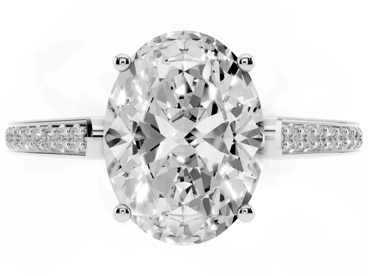 Oval Cut Cut Cathedral Pave Diamond Engagement Ring with Six-Prong Setting Silver