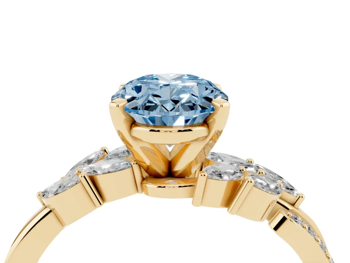 Fancy Blue Oval Cut Solitaire Marquise Twist Band with Six-Prong Setting Yellow gold