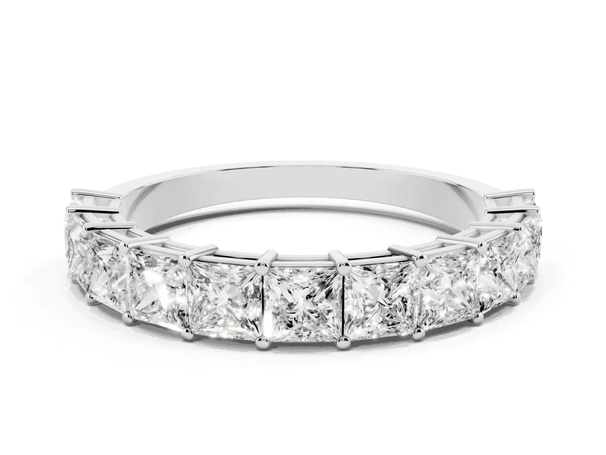 Princess Cut Half Eternity Band with Shared Prong Setting Platinum