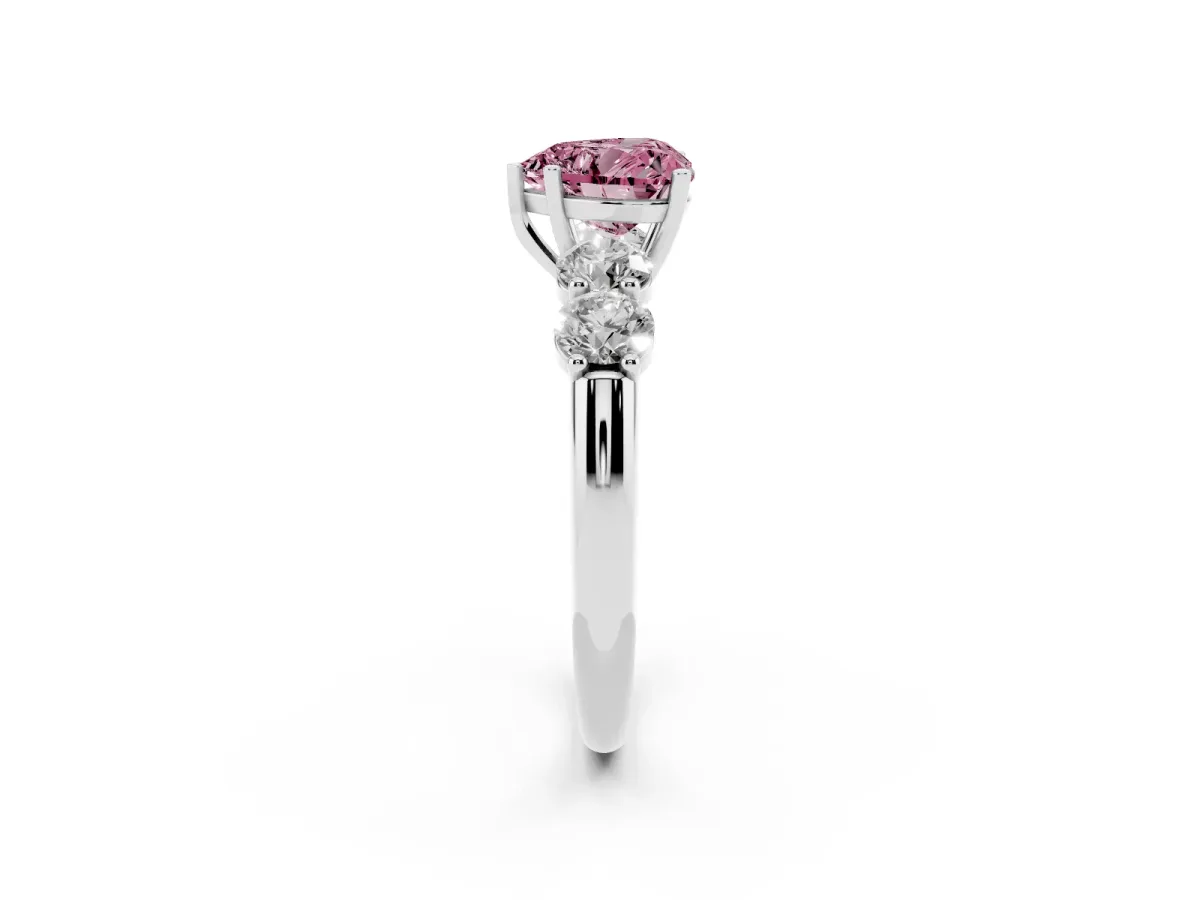 Fancy Pink Heart Cut Cut Five-Stone Prong Set Diamond Ring with Classic Band White gold