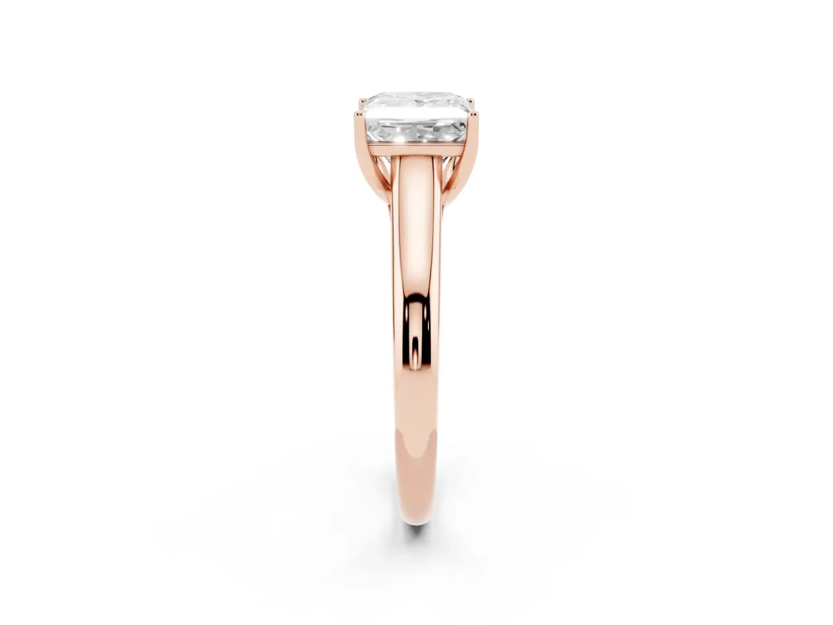 Princess Cut Solitaire Engagement Ring with Tapered Band and Four-Prong Setting Rose gold