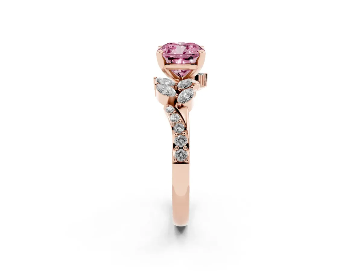 Fancy Pink Cushion Cut Solitaire Marquise Twist Band with Six-Prong Setting Rose gold