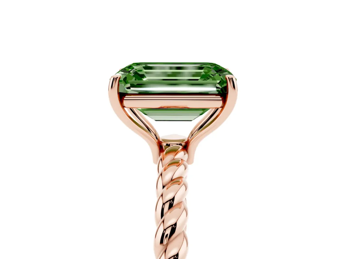 Fancy Green Emerald Cut Solitaire Twisted Band 4-Prong Ring Rose gold