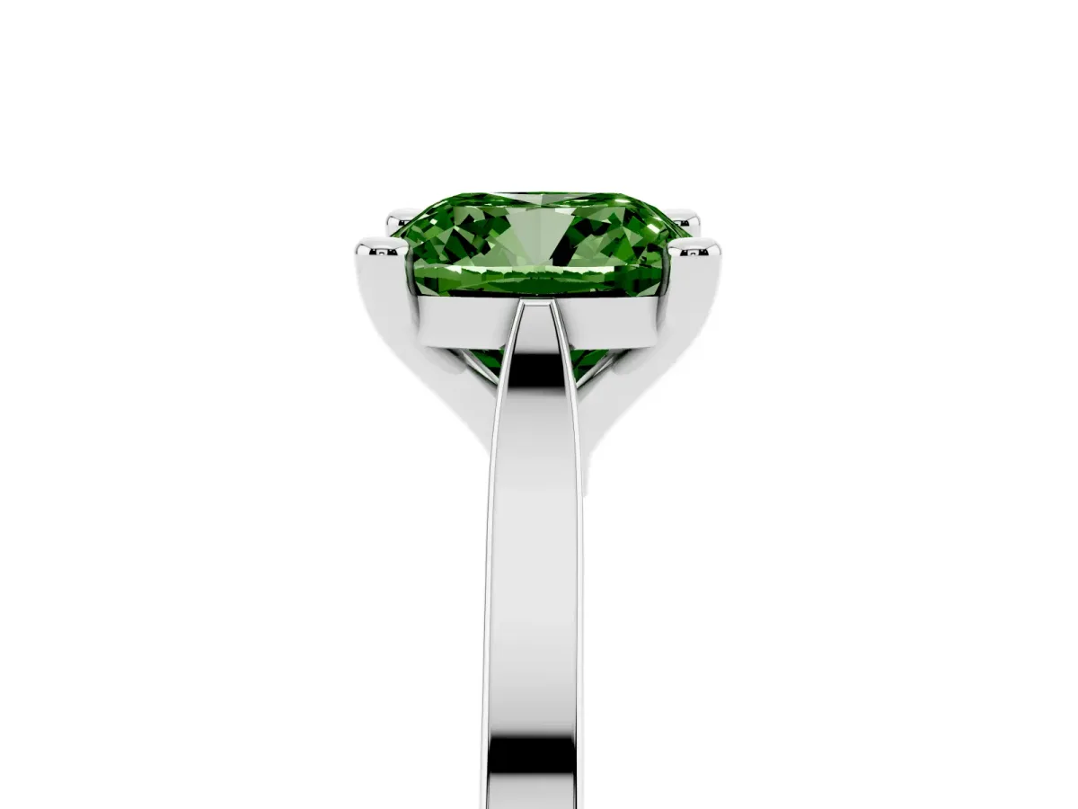 Fancy Green Cushion Cut Solitaire Diamond Ring with Four-Prong Setting and Tapered Band White gold