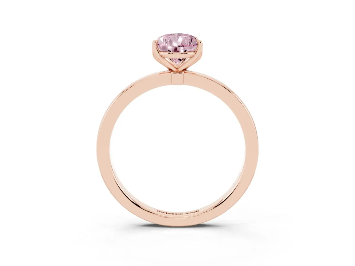 Fancy Pink Pear Cut Diamond Solitaire Ring with Thin Band and Prong Setting Rose gold